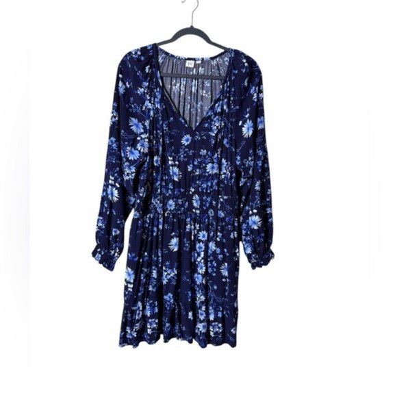 Gap Relaxed Smocked Splitneck Mini Dress Large Ditsy Floral FairyGoth Fe… - Picture 2 of 9
